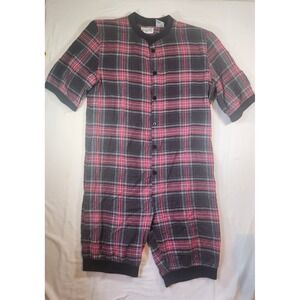 Northern Spirit Pink Plaid Flannel Union Suit Short Sleeve Drop Seat Mens Small
